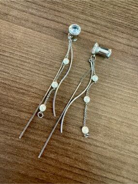 2 Gauge Silver-Toned Faux Pearl Drop Dangle Earrings Tunnels